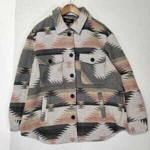 Coffee Shop New York Aztec Women's Jacket Size XL Pink/ Grey Button Up Fall Boho